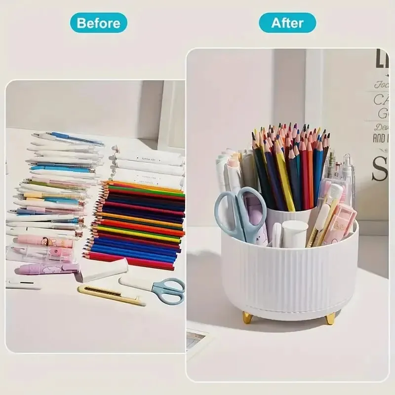 360° Rotating Makeup Organizer Makeup Holder Cosmetic Storage with 5 Compartments Multi-Functional Holder for Brushes Pen — image 3