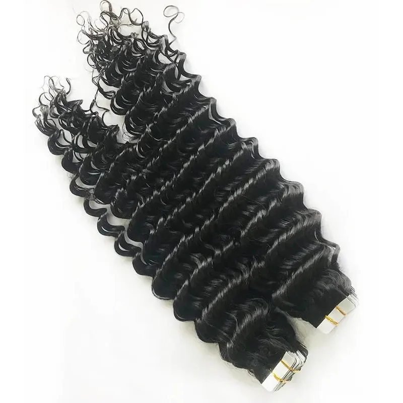 Deep Curly Tape In Human Hair Extensions Curly Wave Brazilian Human Hair Adhesive Remy Hair Skin Weft Seamless Invisible Tape In