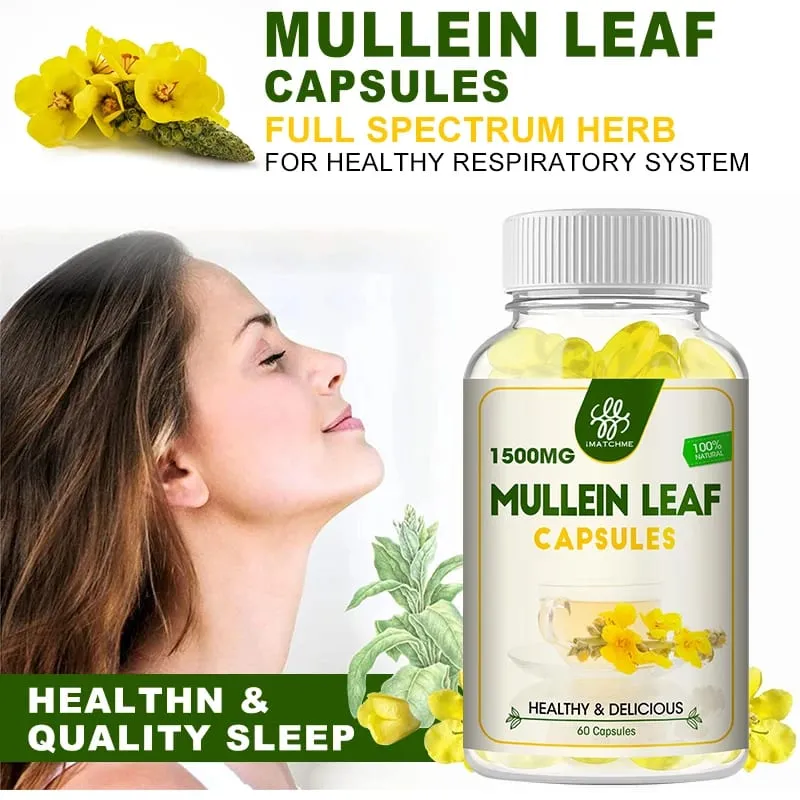 iMATCHME Mullein Leaf Capsules Lung Cleansing Unobstructed Breathing Relieve Cough Detoxification Health Care Antioxidat Enhance Immunity