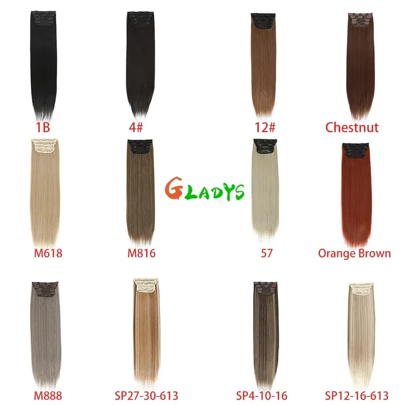 Straight High Temperature Fiber 11 Clips Ins Hair Extensions 24 Inch Orange Brown Synthetic Hair Daily Use Hair Pieces For Women — image 7