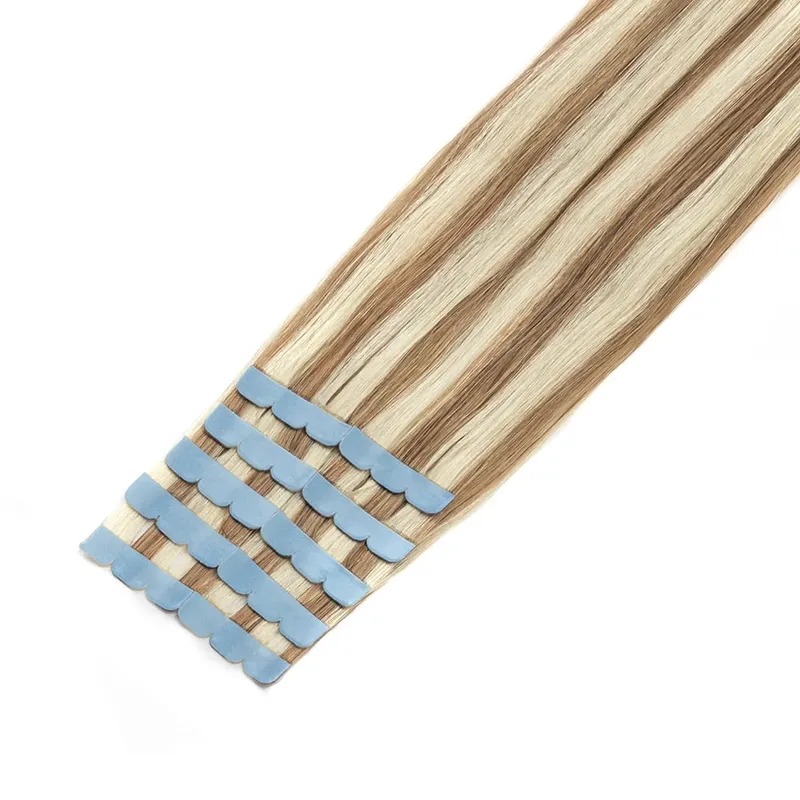 Mini Tape in Hair Extensions Human Hair 3x0.8cm Tiny Interface Tape Ins 360° Movement For Add Side Hair Volume Only 10pcs