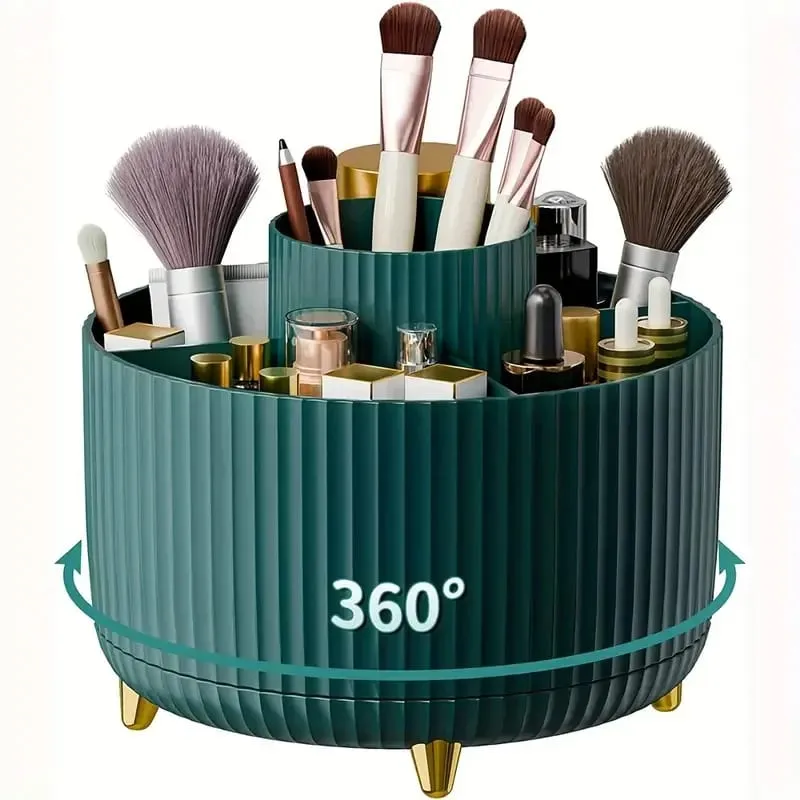 360° Rotating Makeup Organizer Makeup Holder Cosmetic Storage with 5 Compartments Multi-Functional Holder for Brushes Pen — image 20