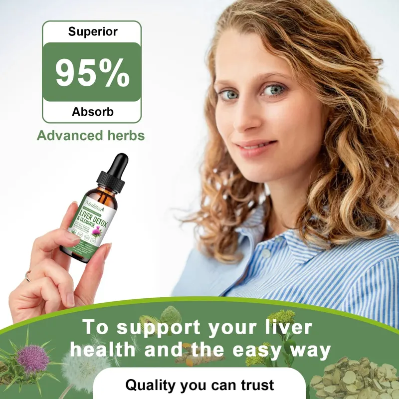 Mulittea Liver Health Drops com cardo leiteiro e alcachofra -60ml de mistura de ervas com silimarina, dente-de-leão, cúrcuma e berberina para limpeza do fígado, reparo de desintoxicação e suporte diário