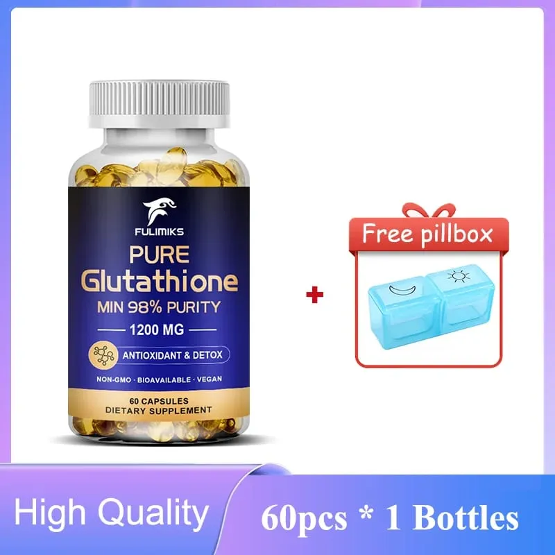 Pure Glutathione Capsules 1200MG Max Absorption Support Skin Antioxidant Anti-Aging Detoxification Liver Cleansing Immunity