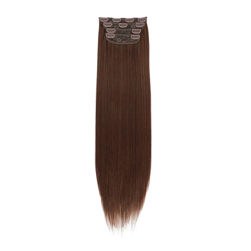 Straight High Temperature Fiber 11 Clips Ins Hair Extensions 24 Inch Orange Brown Synthetic Hair Daily Use Hair Pieces For Women — image 8