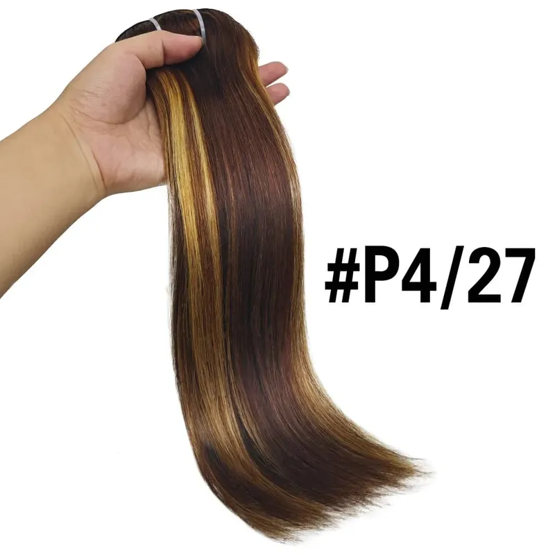 Straight Clip In Human Hair Extensions Brown Unprocessed Hair Extensions Full Head Brazilian Hair Seamless Clip Ins Extension