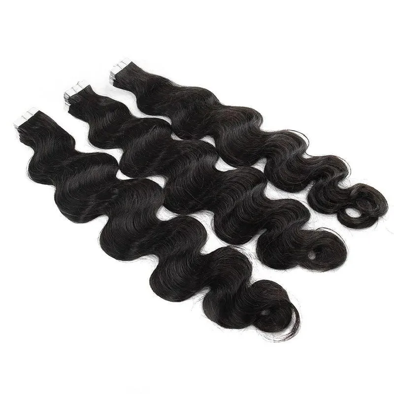 Body Wave Tape In Human Hair Extensions 20Pcs/Pack Seamless Skin Weft Tape Ins 100% Human Hair Wavy Tape In Hair Extensions