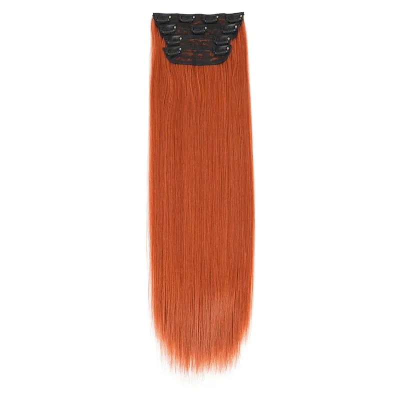 Straight High Temperature Fiber 11 Clips Ins Hair Extensions 24 Inch Orange Brown Synthetic Hair Daily Use Hair Pieces For Women — image 18