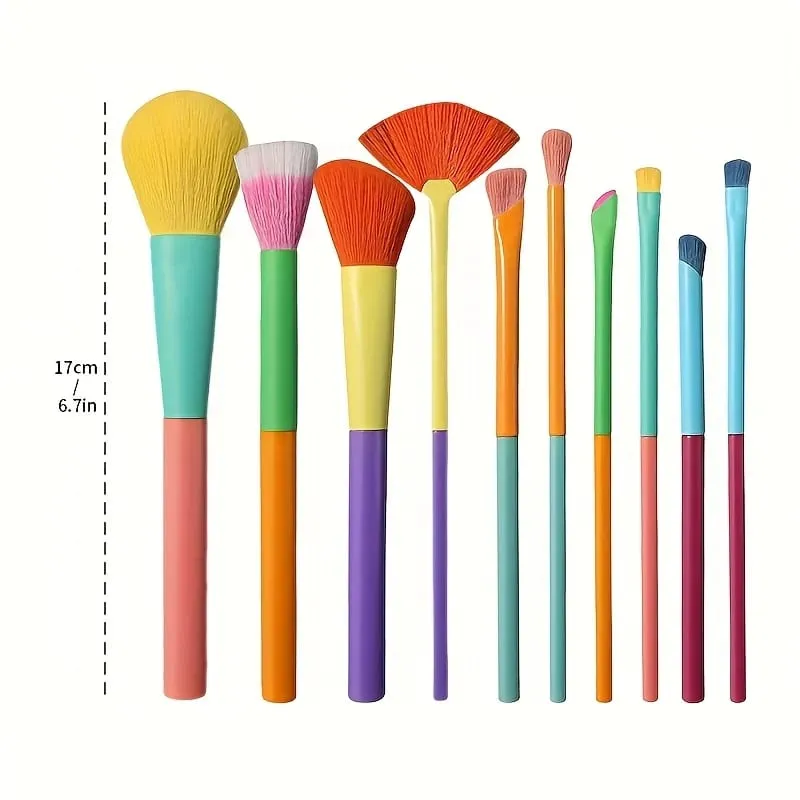 10 ultra-soft rainbow makeup brushes including brushes for foundation eyeshadow blush and eyebrows/lips — image 5