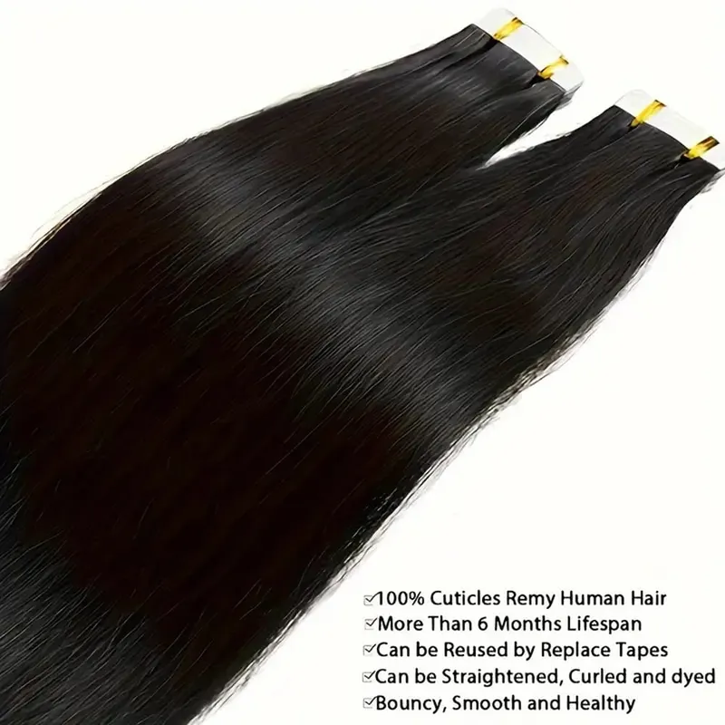 20pcs/Pack Tape In Human Hair Extensions Natural Straight 100% Remy Human Hair Extensions with Seamless Invisible Tape Ins Hair — image 5