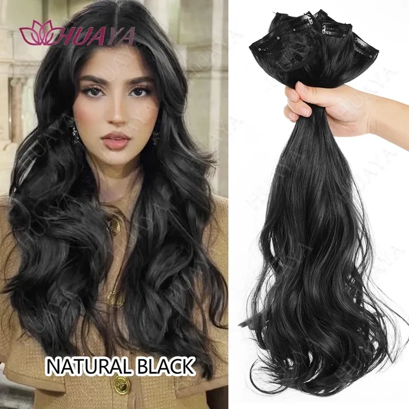 Clip In Hair Extensions 3 PCS Full Head 20/24 Inch Long Curly Wavy Synthetic Hair Pieces Natural Wavy For Women Girls Hair