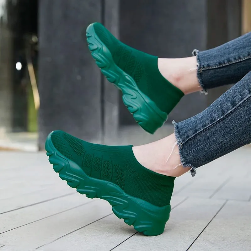 Sneakers i åndbar strik til mænd Letvægts-vandresko med platform til udendørs gåture Pendling og fritidstøj