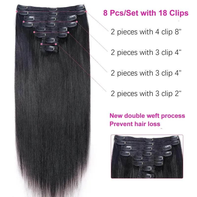 Straight Clip In Human Hair Extensions Brown Unprocessed Hair Extensions Full Head Brazilian Hair Seamless Clip Ins Extension