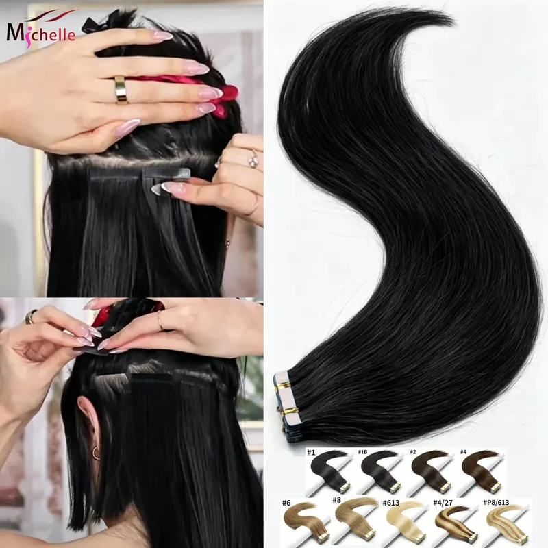 20pcs/Pack Tape In Human Hair Extensions Natural Straight 100% Remy Human Hair Extensions with Seamless Invisible Tape Ins Hair — image 1