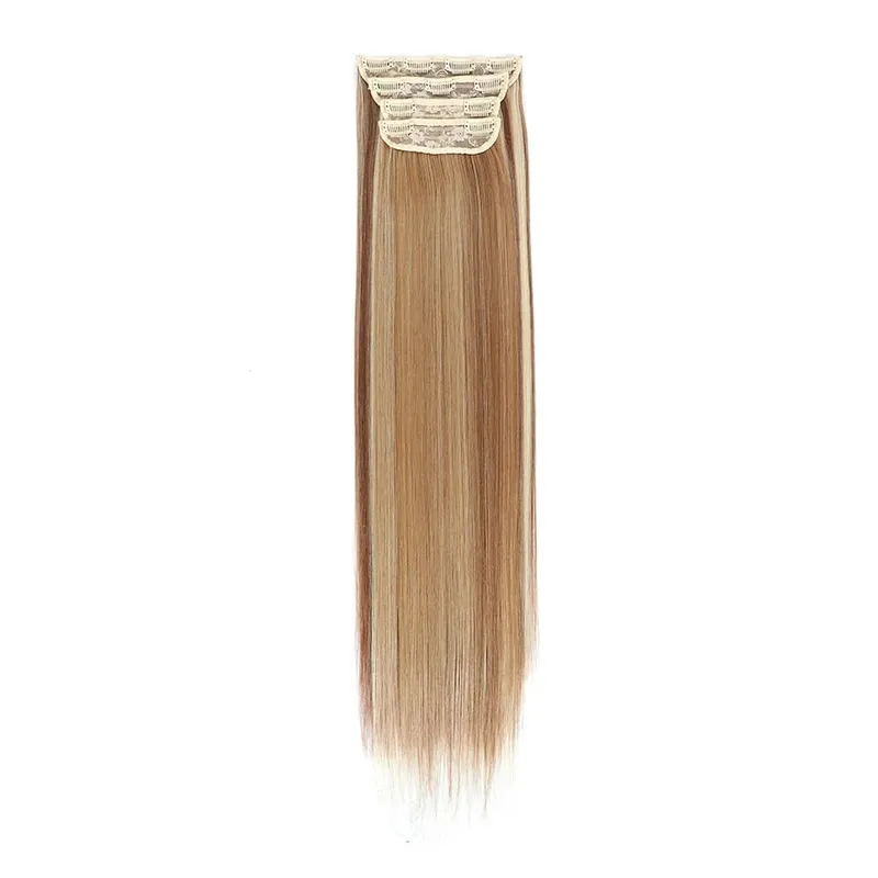 Straight High Temperature Fiber 11 Clips Ins Hair Extensions 24 Inch Orange Brown Synthetic Hair Daily Use Hair Pieces For Women — image 13