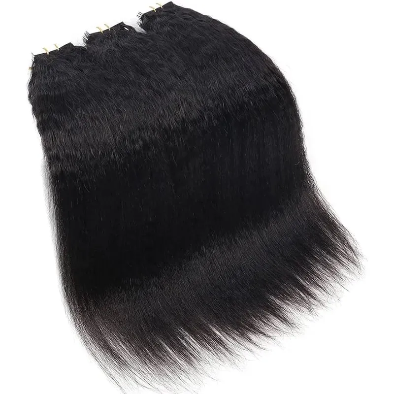 Kinky Straight Tape In Hair Extensions 20Pcs/50g Yaki Tape Ins Invisible Adhesive Glue Seamless Full Head Remy 100% Human Hair — image 3