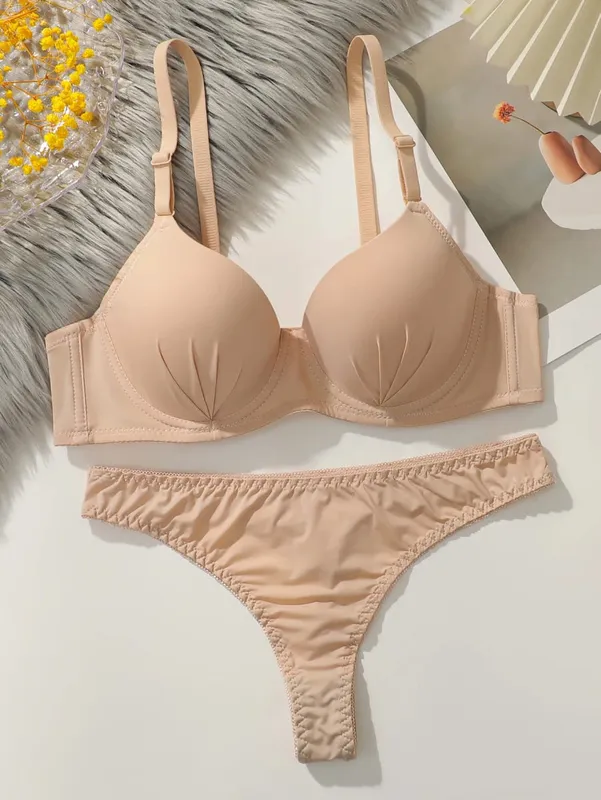 Solid Underwire Lingerie Set Women Push 