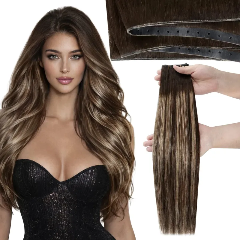 Moresoo Butterfly Weft Human Hair Extensions PU Hole Straight Extensiones De Cabello Humano Pu Hole Weft for Women and Party