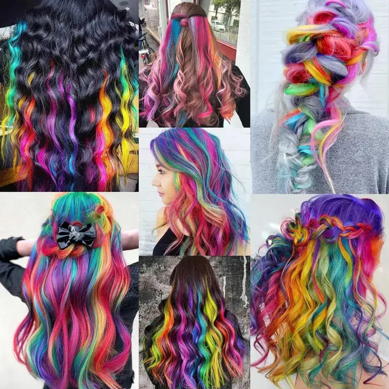 22Iinch Colored Curly Wavy Clip in Hair Extensions for Women Multi-colors Party Highlights Synthetic Rainbow Hairpiece (9 PCS) — image 6