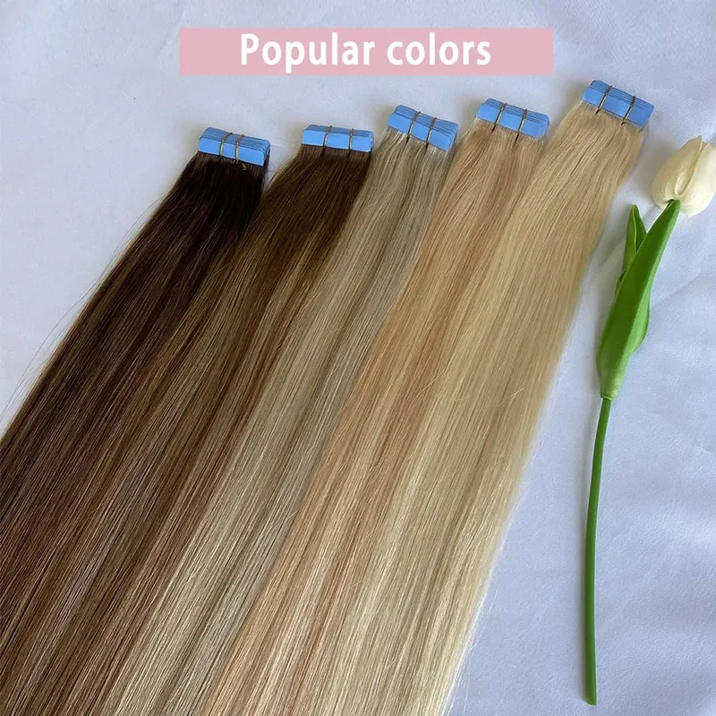 Luxurious Highlight Invisible Tape In Hair Extensions Human Hair Injection Pu Tape In Straight Hair Extensions Thick Ends