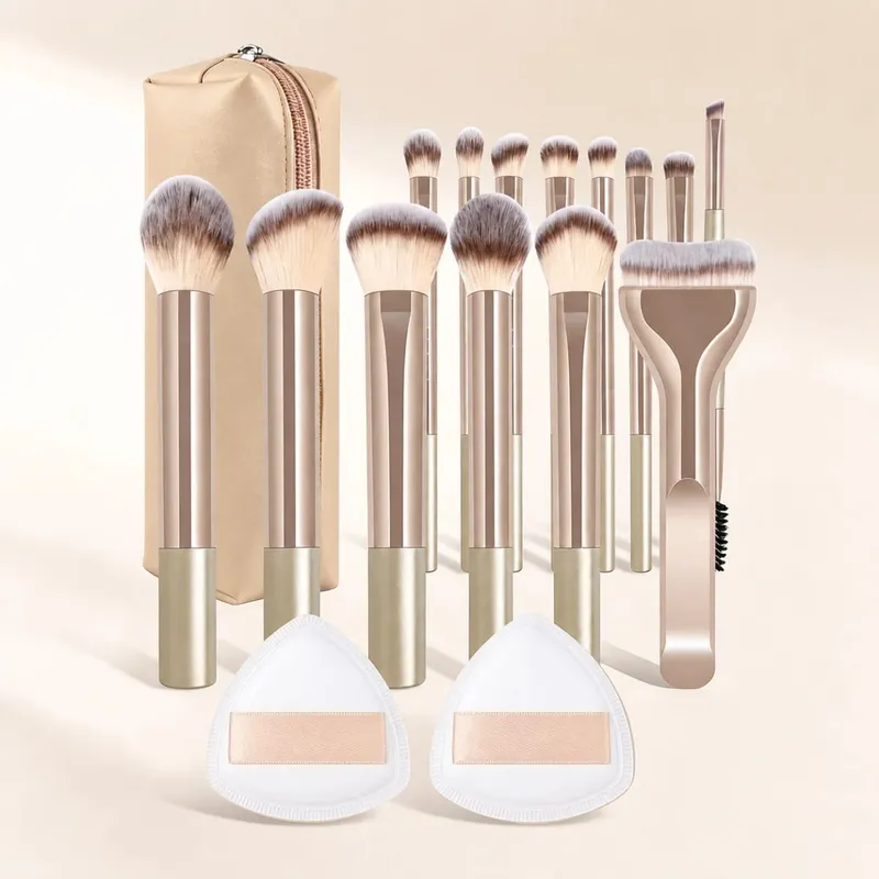 17Pcs Makeup Brush Set with Powder Puff Soft Foundation Blush Contour Powder & Eyeshadow Brushes Professional Cosmetic Tool