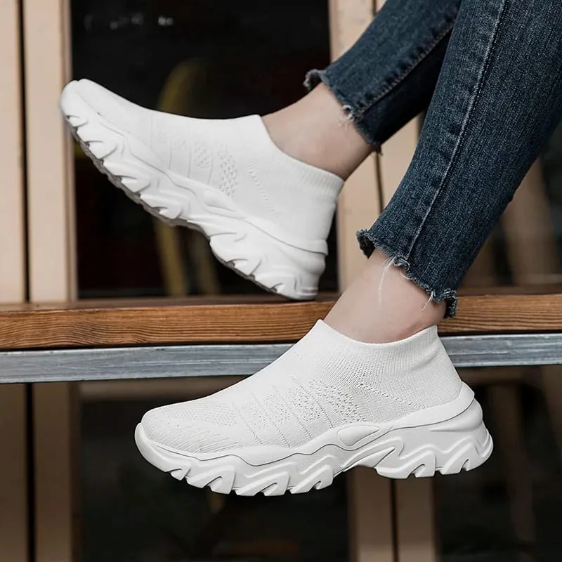 Sneakers i åndbar strik til mænd Letvægts-vandresko med platform til udendørs gåture Pendling og fritidstøj — image 5