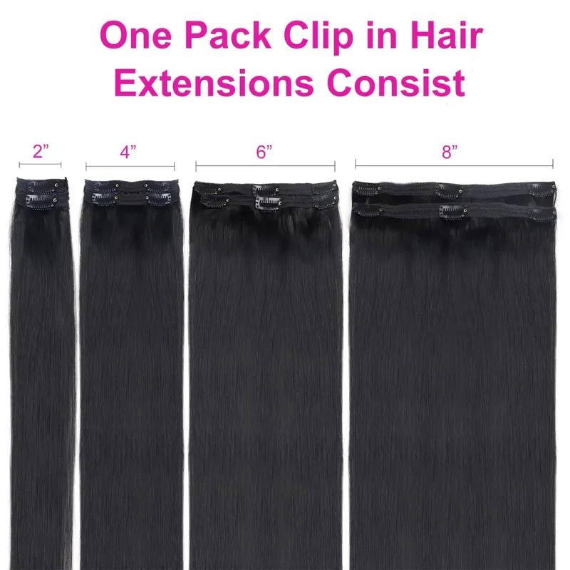 Straight Clip In Human Hair Extensions Brown Unprocessed Hair Extensions Full Head Brazilian Hair Seamless Clip Ins Extension