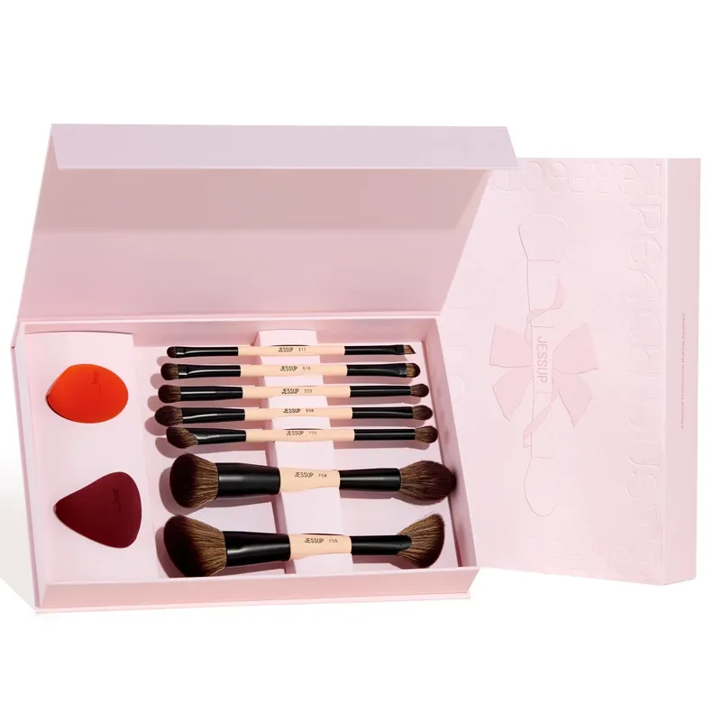 Jessup Makeup Brushes Set with Makeup Sponge 3/7pcs Double Sided Makeup Brush Foundation Blush Eyeshadow with Gift Box