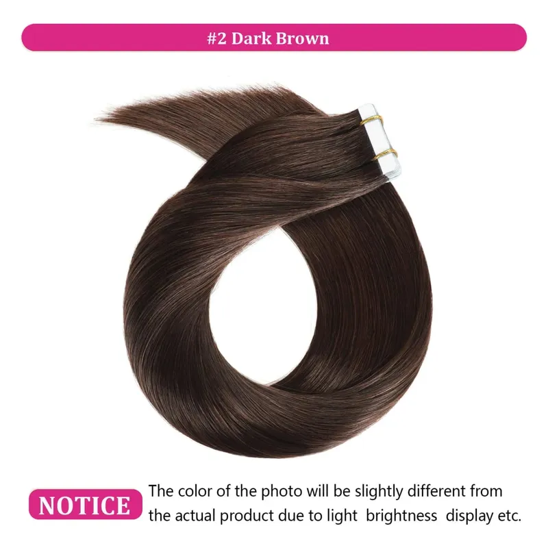 Tape In Hair Extensions Human Hair Dark Brown 50G 20Pcs Invisible Seamless Skin Weft Remy Human Hair Brown Tape Hair Extensions