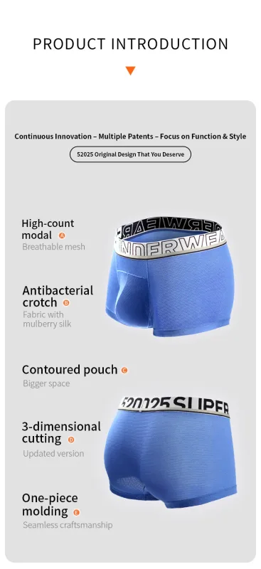 52025 Men's Air-Mesh Boxers – U-Pouch Support, Advanced Airflow Ventilation, Quick-Dry Cooling Comfort and Dynamic Stretch