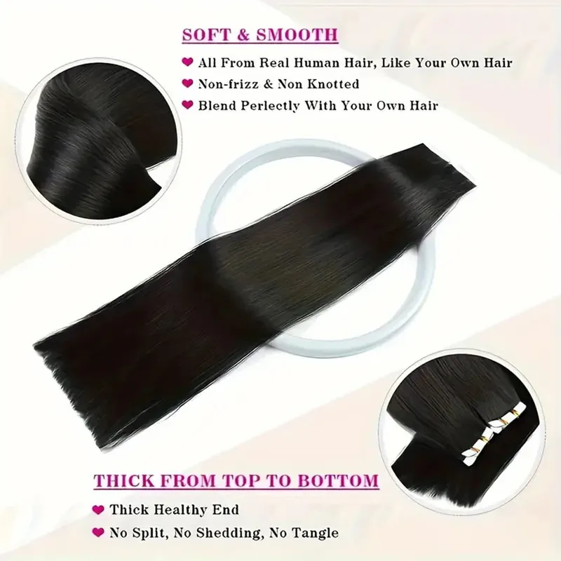 20pcs/Pack Tape In Human Hair Extensions Natural Straight 100% Remy Human Hair Extensions with Seamless Invisible Tape Ins Hair — image 3