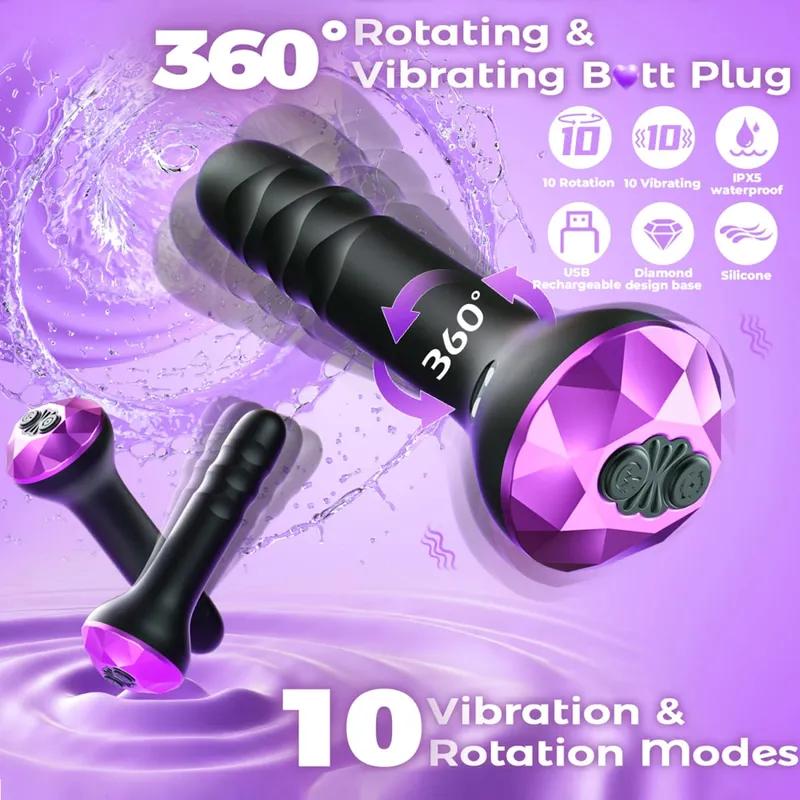 Anal Vibrator Male Prostate Massager Rotating Vibrating Butt Plug Adult Sex Toy for Women Men Gay Couples Dildo Masturbator 18+