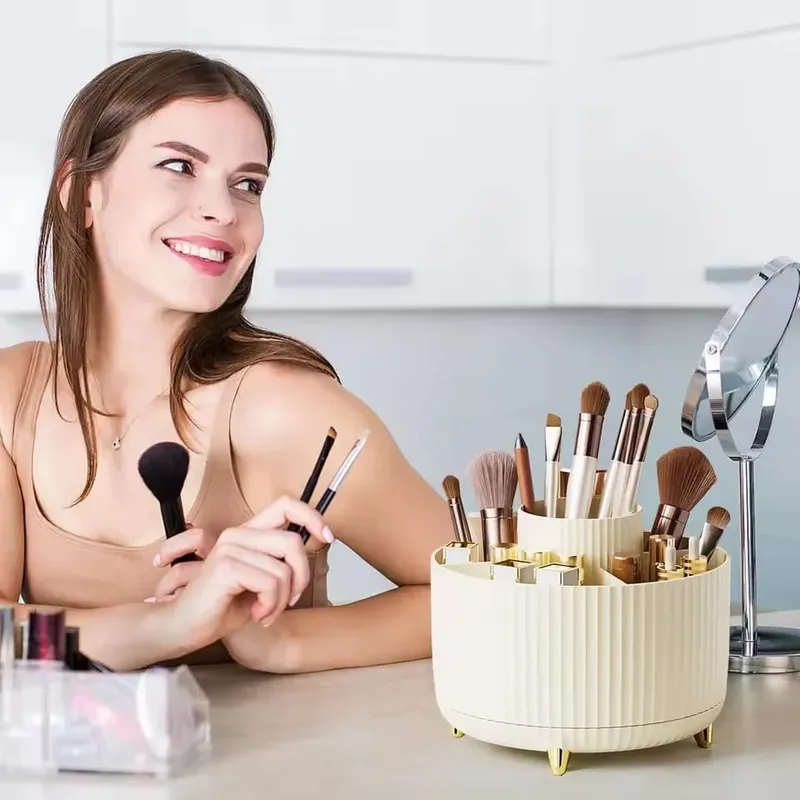 360° Rotating Makeup Organizer Makeup Holder Cosmetic Storage with 5 Compartments Multi-Functional Holder for Brushes Pen — image 6