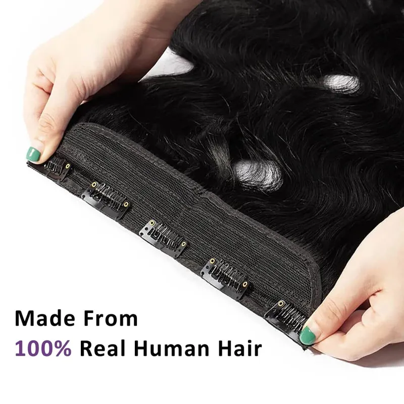 Curly One Piece Clip In Hair Extensions 100G Invisible Body Wave Human Hair With 5 Clips Natural Wave Clip In Hair Extensions — image 4