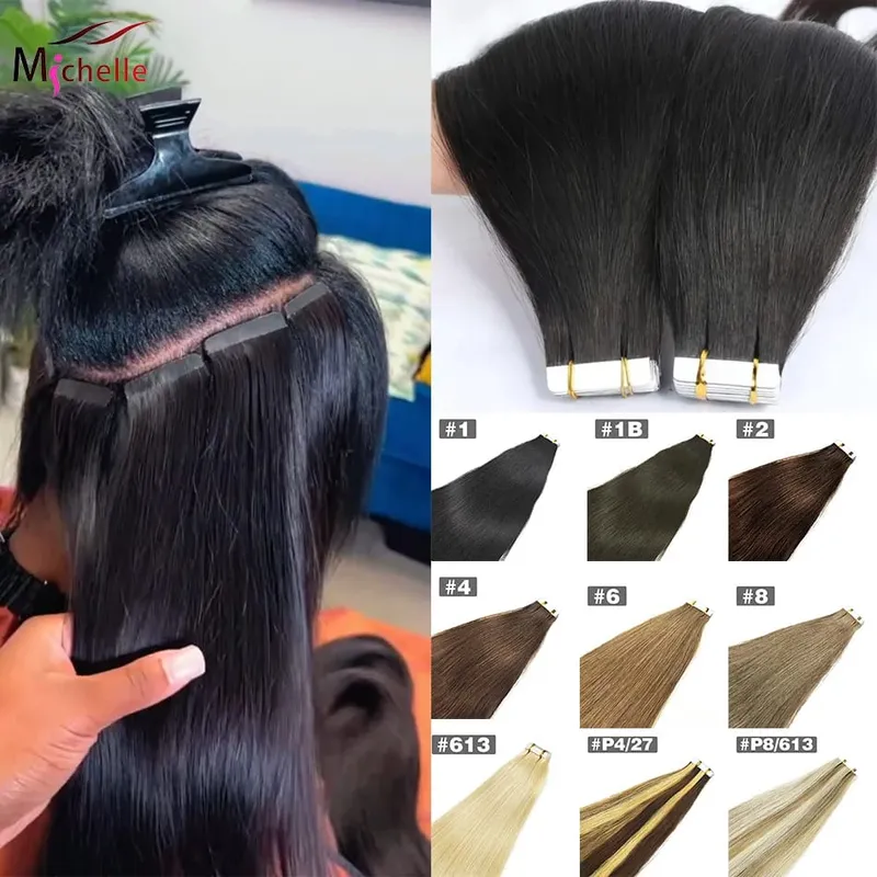 20pcs Tape In Human Hair Extensions Straight Invisible Seamless Natural Black 100% Brazilian Human Hair Tape Ins Hair Extensions — image 2