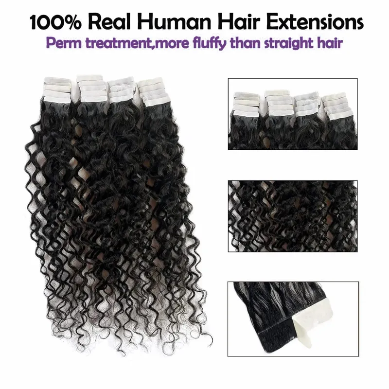 Deep Curly Tape In Human Hair Extensions Curly Wave Brazilian Human Hair Adhesive Remy Hair Skin Weft Seamless Invisible Tape In
