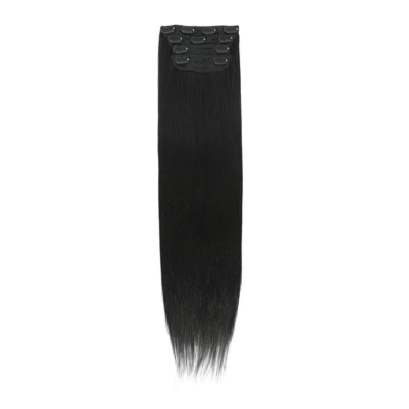 Straight High Temperature Fiber 11 Clips Ins Hair Extensions 24 Inch Orange Brown Synthetic Hair Daily Use Hair Pieces For Women — image 19