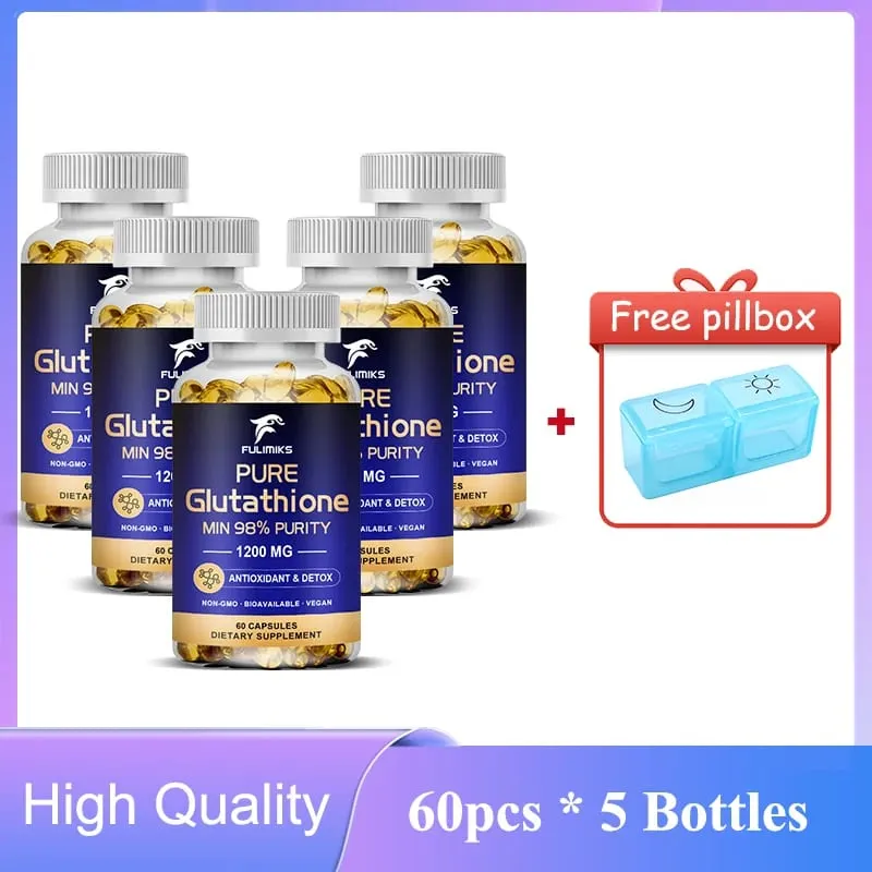 Pure Glutathione Capsules 1200MG Max Absorption Support Skin Antioxidant Anti-Aging Detoxification Liver Cleansing Immunity