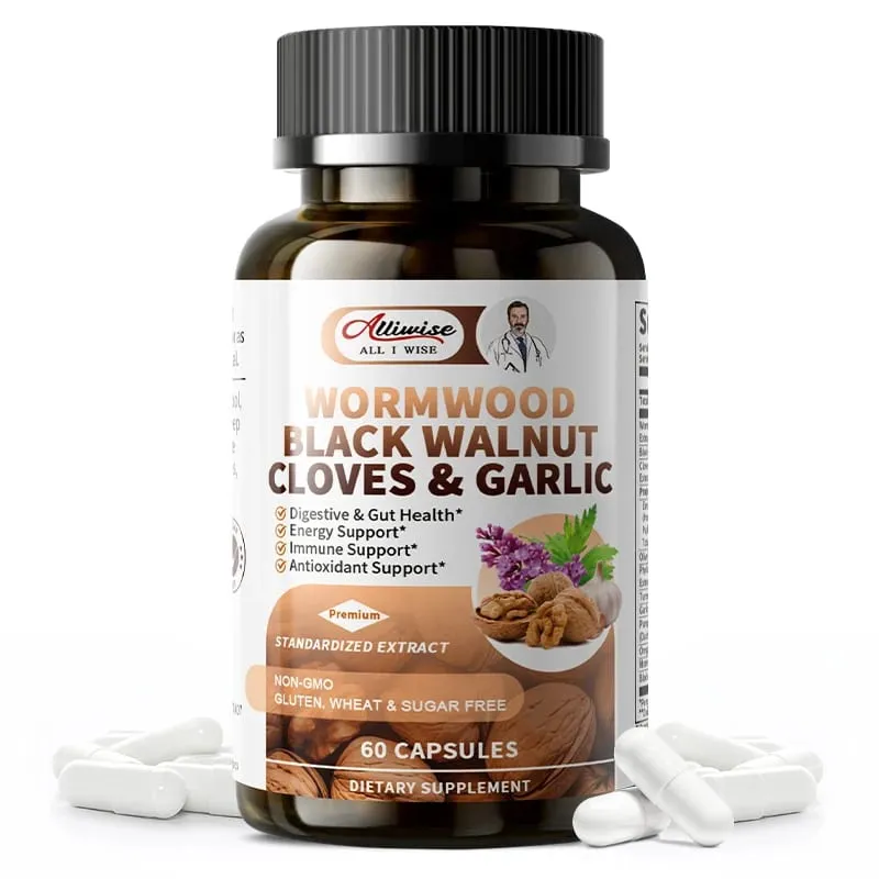 Alliwise 16-in-1 Black Walnut Wormwood Capsules Rapid Gut Cleanse & Digestive Health with Clove Garlic Turmeric Liposomal Delivery 98% Absorption Vegan Gluten-Free