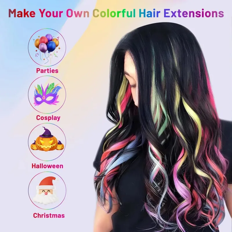 22Iinch Colored Curly Wavy Clip in Hair Extensions for Women Multi-colors Party Highlights Synthetic Rainbow Hairpiece (9 PCS) — image 2