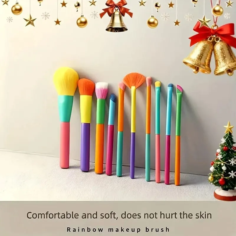 10 ultra-soft rainbow makeup brushes including brushes for foundation eyeshadow blush and eyebrows/lips — image 6