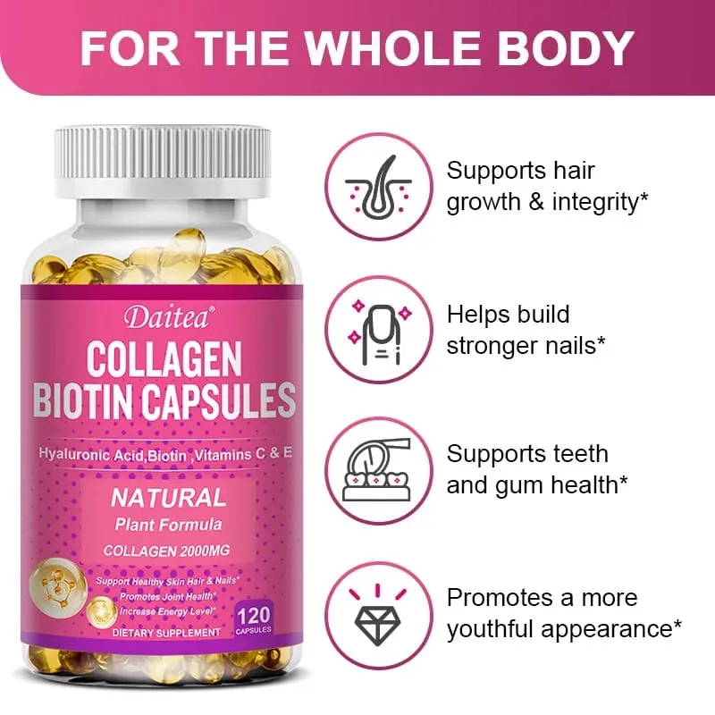 كبسولات Daitea Collagen Biotin تدعم صحة البشرة والمفاصل والشعر والأظافر ومضادات الأكسدة وغير المعدلة وراثيًا — image 4