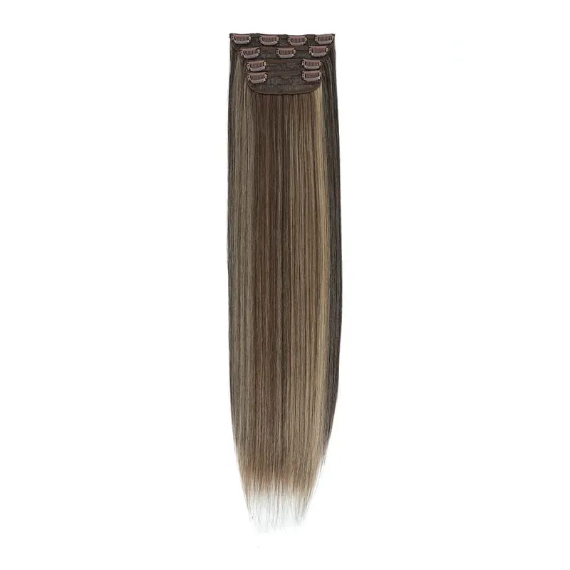 Straight High Temperature Fiber 11 Clips Ins Hair Extensions 24 Inch Orange Brown Synthetic Hair Daily Use Hair Pieces For Women — image 14