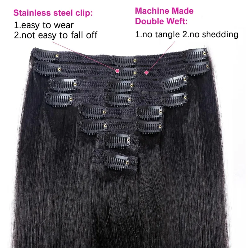 Straight Clip In Human Hair Extensions Brown Unprocessed Hair Extensions Full Head Brazilian Hair Seamless Clip Ins Extension