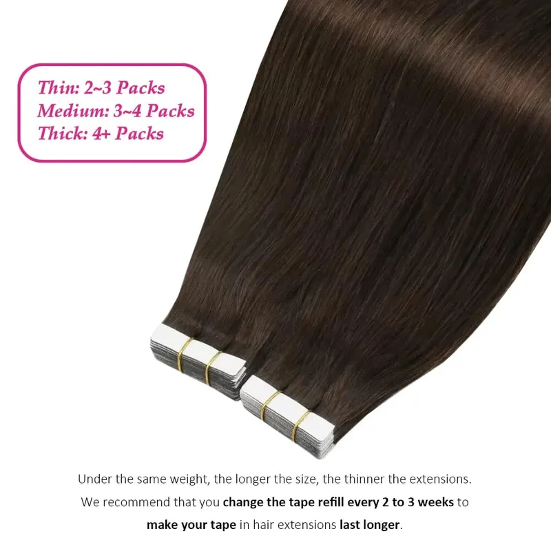 Tape In Hair Extensions Human Hair Dark Brown 50G 20Pcs Invisible Seamless Skin Weft Remy Human Hair Brown Tape Hair Extensions