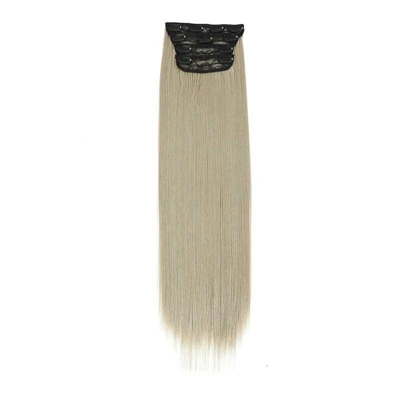 Straight High Temperature Fiber 11 Clips Ins Hair Extensions 24 Inch Orange Brown Synthetic Hair Daily Use Hair Pieces For Women