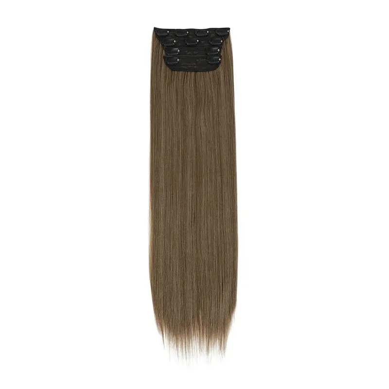 Straight High Temperature Fiber 11 Clips Ins Hair Extensions 24 Inch Orange Brown Synthetic Hair Daily Use Hair Pieces For Women — image 10