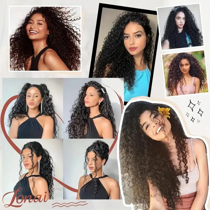 Synthetic Kinky Curly Clip On Hair Extensions Black Blonde Fluffy Kinky Curly Full Head Fake Pieces Hair Extensions For Women — image 6