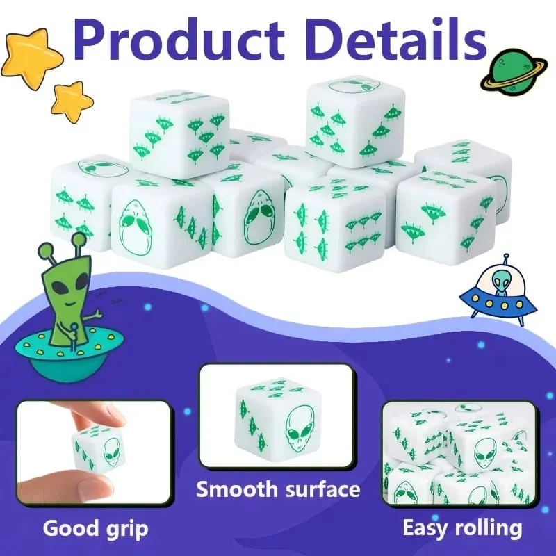 12Pcs Alien Theme D6 Dice Set Dice for Board Games Role Playing Dungeons and Dragons Party Supplies Gift for Adults Family — image 3