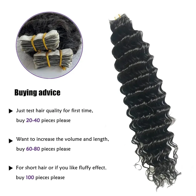 Deep Curly Tape In Human Hair Extensions Curly Wave Brazilian Human Hair Adhesive Remy Hair Skin Weft Seamless Invisible Tape In
